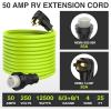 Nilight 50 Amp 25FT RV Locking Extension Cord with Adapter 30Amp to 50Amp 250V Heavy Duty 6/3+8/1 Gauge Pure Copper STW Wire ETL Listed 4 Prong 14-50P SS2-50R 50F/50M Cable Suit for Campers Caravan(50 Amp Locking Green)