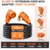 Nilight 50 Amp 25FT RV Locking Extension Cord with Adapter 30Amp to 50Amp 250V Heavy Duty 6/3+8/1 Gauge Pure Copper STW Wire ETL Listed 4 Prong 14-50P SS2-50R 50F/50M Cable Suit for Campers Caravan(50F/50M w/15A Adapter)