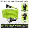Nilight 50 Amp 25FT RV Locking Extension Cord with Adapter 30Amp to 50Amp 250V Heavy Duty 6/3+8/1 Gauge Pure Copper STW Wire ETL Listed 4 Prong 14-50P SS2-50R 50F/50M Cable Suit for Campers Caravan(50Amp 4Prong Twist Lock Green)