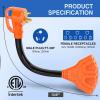 Nilight RV Locking Adapter Cord with Circuit Breaker Overload Protector 15 Amp to 50 Amp Plug 110V Electrical 10 Gauge Wire ETL Listed 5-15P to SS2-50R 15M/50F Weatherproof for RV Camper Caravan Van(TT-30P to 5-15R/5-20R 3Prong Orange)
