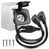 Nilight 15 AMP RV Power Flanged Inlet 125V AC Port Shore Receptacle with Extension Cord ETL Listed NEMA 5-15P Plug 5-15R Female Outlet for RV Camper Generator Shed Motorhome(15A Flanged Inlet with dual Extension cord)