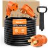 Nilight 50 Amp 25FT RV Locking Extension Cord with Adapter 30Amp to 50Amp 250V Heavy Duty 6/3+8/1 Gauge Pure Copper STW Wire ETL Listed 4 Prong 14-50P SS2-50R 50F/50M Cable Suit for Campers Caravan(30F/30M w/50A Adapter)