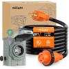 Nilight 50 Amp 25FT RV Locking Extension Cord with Adapter 30Amp to 50Amp 250V Heavy Duty 6/3+8/1 Gauge Pure Copper STW Wire ETL Listed 4 Prong 14-50P SS2-50R 50F/50M Cable Suit for Campers Caravan(30Amp generator cord w/Inlet Box)