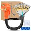 Nilight RV Locking Adapter Cord with Circuit Breaker Overload Protector 15 Amp to 50 Amp Plug 110V Electrical 10 Gauge Wire ETL Listed 5-15P to SS2-50R 15M/50F Weatherproof for RV Camper Caravan Van(TT-30P to 5-15R/5-20R 3Prong)