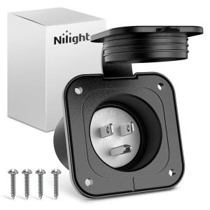 Nilight 15 AMP RV Power Flanged Inlet 125V AC Port Shore Receptacle with Extension Cord ETL Listed NEMA 5-15P Plug 5-15R Female Outlet for RV Camper Generator Shed Motorhome(15A Flanged Inlet)