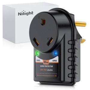 Nilight 30 Amp RV Surge Protector 125V/3750W Adapter Plug with LED Indicator 30amp 1050 Joules 22500A Max Spike ETL Listed TT-30P TT-30R Power Guard for Camper Trailer(30A Surge Protector)