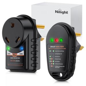 Nilight 30 Amp RV Surge Protector 125V/3750W Adapter Plug with LED Indicator 30amp 1050 Joules 22500A Max Spike ETL Listed TT-30P TT-30R Power Guard for Camper Trailer(30A Surge Protector+Tester)