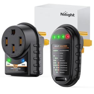 Nilight 30 Amp RV Surge Protector 125V/3750W Adapter Plug with LED Indicator 30amp 1050 Joules 22500A Max Spike ETL Listed TT-30P TT-30R Power Guard for Camper Trailer(50A Surge Protector+Tester)