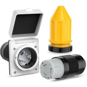 Nilight 50 AMP RV Shore Power Inlet 125/250V Twist Lock Receptacle NEMA SS2-50P ETL Listed Enclosed Lockable Flanged Male Plug for RVs Camper Caravan Motorhome Van(50A Inlet+ Connector Combo)