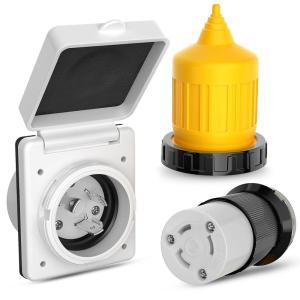 Nilight 50 AMP RV Shore Power Inlet 125/250V Twist Lock Receptacle NEMA SS2-50P ETL Listed Enclosed Lockable Flanged Male Plug for RVs Camper Caravan Motorhome Van(30A Inlet+ Connector Combo)