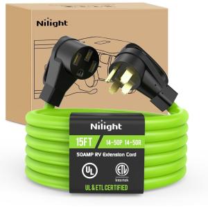 Nilight 50 Amp 25FT RV Locking Extension Cord with Adapter 30Amp to 50Amp 250V Heavy Duty 6/3+8/1 Gauge Pure Copper STW Wire ETL Listed 4 Prong 14-50P SS2-50R 50F/50M Cable Suit for Campers Caravan(50F/50M Green)