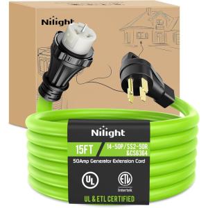 Nilight 50 Amp 25FT RV Locking Extension Cord with Adapter 30Amp to 50Amp 250V Heavy Duty 6/3+8/1 Gauge Pure Copper STW Wire ETL Listed 4 Prong 14-50P SS2-50R 50F/50M Cable Suit for Campers Caravan(50Amp 4Prong Twist Lock Green)