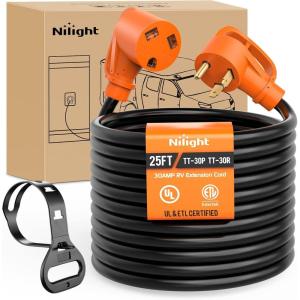 Nilight 50 Amp 25FT RV Locking Extension Cord with Adapter 30Amp to 50Amp 250V Heavy Duty 6/3+8/1 Gauge Pure Copper STW Wire ETL Listed 4 Prong 14-50P SS2-50R 50F/50M Cable Suit for Campers Caravan(30F/30M)