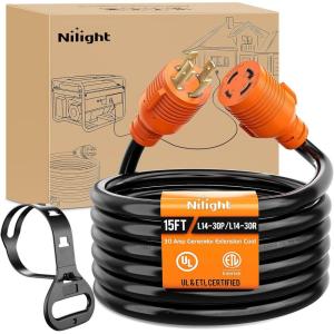 Nilight 50 Amp 25FT RV Locking Extension Cord with Adapter 30Amp to 50Amp 250V Heavy Duty 6/3+8/1 Gauge Pure Copper STW Wire ETL Listed 4 Prong 14-50P SS2-50R 50F/50M Cable Suit for Campers Caravan(30Amp 4Prong Twist Lock)