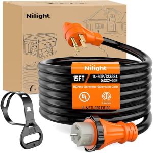Nilight 50 Amp 25FT RV Locking Extension Cord with Adapter 30Amp to 50Amp 250V Heavy Duty 6/3+8/1 Gauge Pure Copper STW Wire ETL Listed 4 Prong 14-50P SS2-50R 50F/50M Cable Suit for Campers Caravan(50Amp 4Prong Twist Lock)