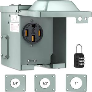 Nilight 50AMP RV EV Power Outlet Box 125/250V NEMA 14-50R Receptacle Heavy Duty Pre-drilled ETL Listed Enclosed Lockable Box Waterproof for Camper Caravan Motorhome Van(50A Outlet Box)