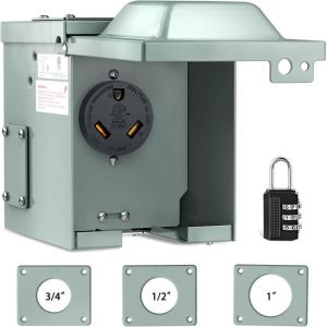 Nilight 50AMP RV EV Power Outlet Box 125/250V NEMA 14-50R Receptacle Heavy Duty Pre-drilled ETL Listed Enclosed Lockable Box Waterproof for Camper Caravan Motorhome Van(30A Outlet Box)