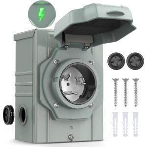 Nilight 50AMP RV EV Power Outlet Box 125/250V NEMA 14-50R Receptacle Heavy Duty Pre-drilled ETL Listed Enclosed Lockable Box Waterproof for Camper Caravan Motorhome Van(50A Generator Box 3 Prong)