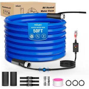 Nilight 75FT Heated Water Hose RV 5/8”Inside Diameter -45°F Freeze Protaction Antifreeze Garden Drinking Hoses with Saving Thermostat and Smart Heat System for Winter Camper Supply Accessories(50FT)