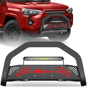 Nilight Bull Bar with Light fits 2003-2008 Honda Pilot, 2006-2015 Honda Ridgeline, 2001-2006 Acura MDX Front Bumper Grille Brush Push Guard with Skid Plate Licence Plate Hole Black(Toyota 4Runner 2010-2024)