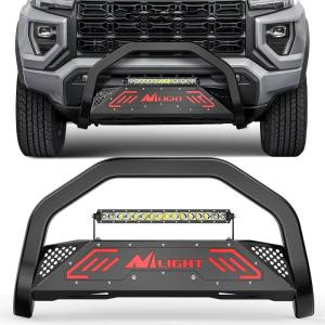 Nilight Bull Bar with Light fits 2003-2008 Honda Pilot, 2006-2015 Honda Ridgeline, 2001-2006 Acura MDX Front Bumper Grille Brush Push Guard with Skid Plate Licence Plate Hole Black(Chevy Colorado/GMC Canyon 2015-2022)