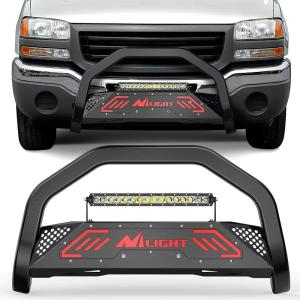 Nilight Bull Bar with Light fits 2003-2008 Honda Pilot, 2006-2015 Honda Ridgeline, 2001-2006 Acura MDX Front Bumper Grille Brush Push Guard with Skid Plate Licence Plate Hole Black(Chevy Silverado 1999-2006)