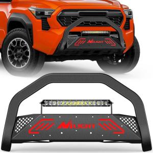 Nilight Bull Bar with Light fits 2003-2008 Honda Pilot, 2006-2015 Honda Ridgeline, 2001-2006 Acura MDX Front Bumper Grille Brush Push Guard with Skid Plate Licence Plate Hole Black(Toyota Tacoma 2024+)