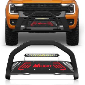 Nilight Bull Bar with Light fits 2003-2008 Honda Pilot, 2006-2015 Honda Ridgeline, 2001-2006 Acura MDX Front Bumper Grille Brush Push Guard with Skid Plate Licence Plate Hole Black(Ford Ranger 2019-2023)