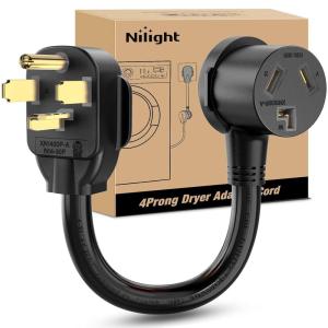 Nilight Dryer Adapter Cord 30 Amp to 30 Amp 3 Prong 125V 3750 Watt Pure Copper Old Dryer Outlet to New Dryer Plug Conversion Heavy Duty 10 Gauge Wire 10-30P to 14-30R 30M/30F(14-30P to 10-30R Black)