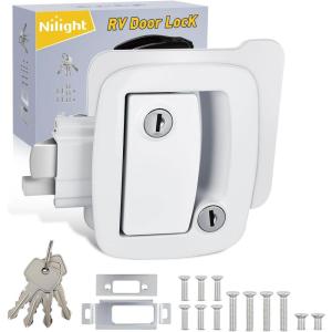 Nilight RV Door Lock Replacement with Paddle Deadbolt 100% Zinc Alloy Entry Locks Handle Latch 4 Keys Heavy Duty Enclosed Camping Locking Kit Fits RVs Campers Travel Trailers Horse Cargo Haulers(White)