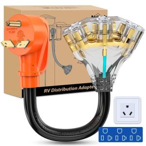 Nilight RV Locking Adapter Cord with Circuit Breaker Overload Protector 15 Amp to 50 Amp Plug 110V Electrical 10 Gauge Wire ETL Listed 5-15P to SS2-50R 15M/50F Weatherproof for RV Camper Caravan Van(TT-30P to 5-15R/5-20R 3Prong)