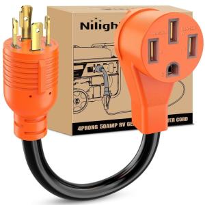 Nilight RV Locking Adapter Cord with Circuit Breaker Overload Protector 15 Amp to 50 Amp Plug 110V Electrical 10 Gauge Wire ETL Listed 5-15P to SS2-50R 15M/50F Weatherproof for RV Camper Caravan Van(30M Locking 4Pin/50F)