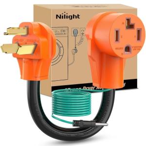 Nilight RV Locking Adapter Cord with Circuit Breaker Overload Protector 15 Amp to 50 Amp Plug 110V Electrical 10 Gauge Wire ETL Listed 5-15P to SS2-50R 15M/50F Weatherproof for RV Camper Caravan Van(10-30P to 14-30R w/Ground Wire)