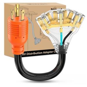 Nilight RV Locking Adapter Cord with Circuit Breaker Overload Protector 15 Amp to 50 Amp Plug 110V Electrical 10 Gauge Wire ETL Listed 5-15P to SS2-50R 15M/50F Weatherproof for RV Camper Caravan Van(L5-30P to 5-15R/5-20R 3Prong)