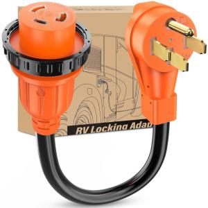 Nilight RV Locking Adapter Cord with Circuit Breaker Overload Protector 15 Amp to 50 Amp Plug 110V Electrical 10 Gauge Wire ETL Listed 5-15P to SS2-50R 15M/50F Weatherproof for RV Camper Caravan Van(50M/30F Locking)