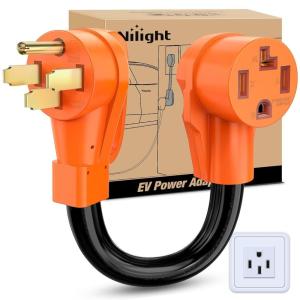 Nilight RV Locking Adapter Cord with Circuit Breaker Overload Protector 15 Amp to 50 Amp Plug 110V Electrical 10 Gauge Wire ETL Listed 5-15P to SS2-50R 15M/50F Weatherproof for RV Camper Caravan Van(RV plug to EV)