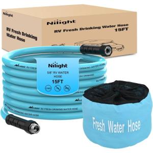 Nilight RV Water Hose 15FT Garden Drinking Hoses with Storage Bag Leakproof Anti-Kink 5/8″ Inner Diameter Flexible Lightweight Freshwater Hose for RVs Campers Travel Trailer Boat Car Wash Accessories