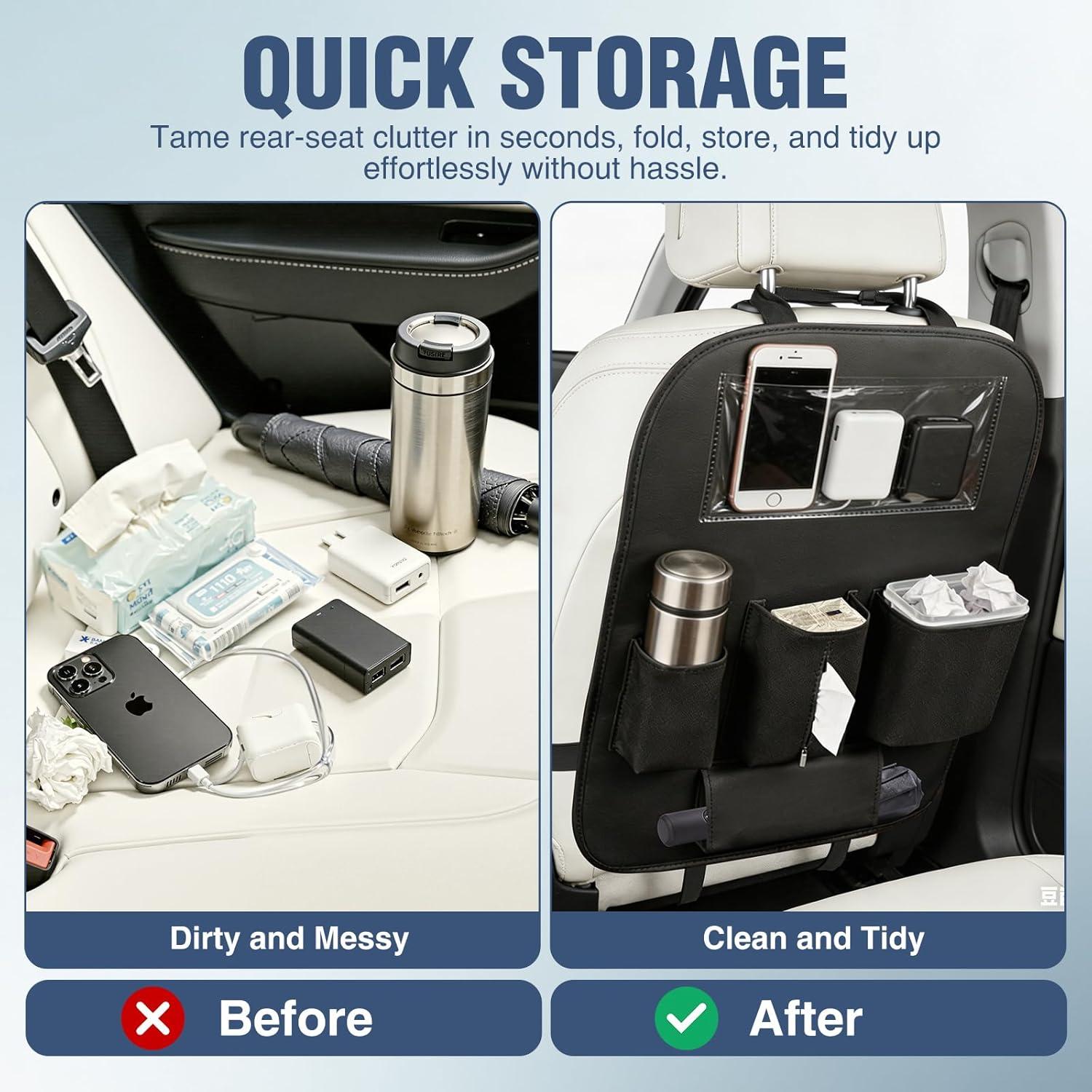 image:imageNilight Car Seat Back Organizer 2PCS with PU Leather Multifunctional Storage Bag Kick Mat Tissue Box Removable Bucket Cup Holder Waterproof Universal for Car Van SUV MPV Pickup Truck