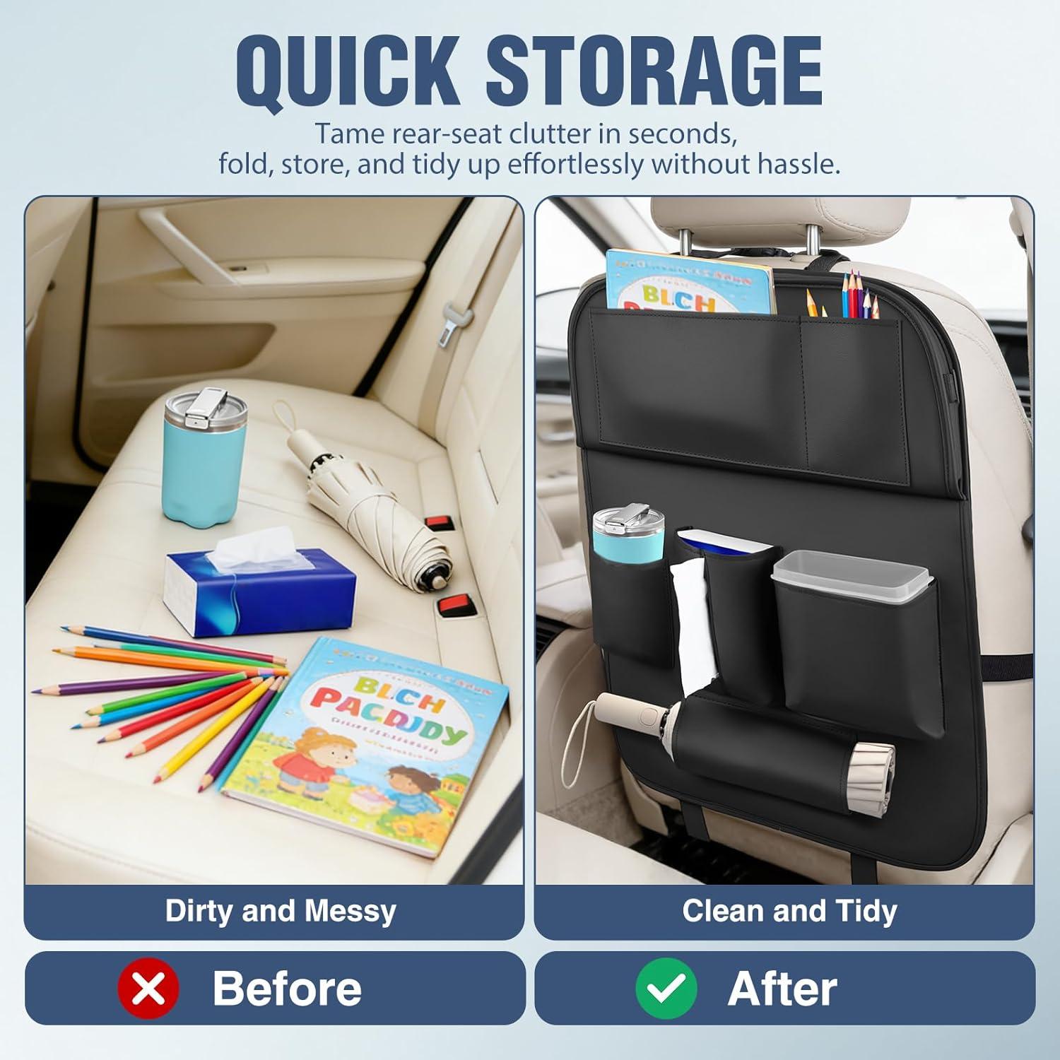 image:imageNilight Car Seatback Organizer 1PCS with Foldable Tray Tablet Holder PU Leather Multifunctional Storage Bag Kick Mat Tissue Box Removable Bucket Waterproof Universal for Car Van SUV MPV Pickup Truck
