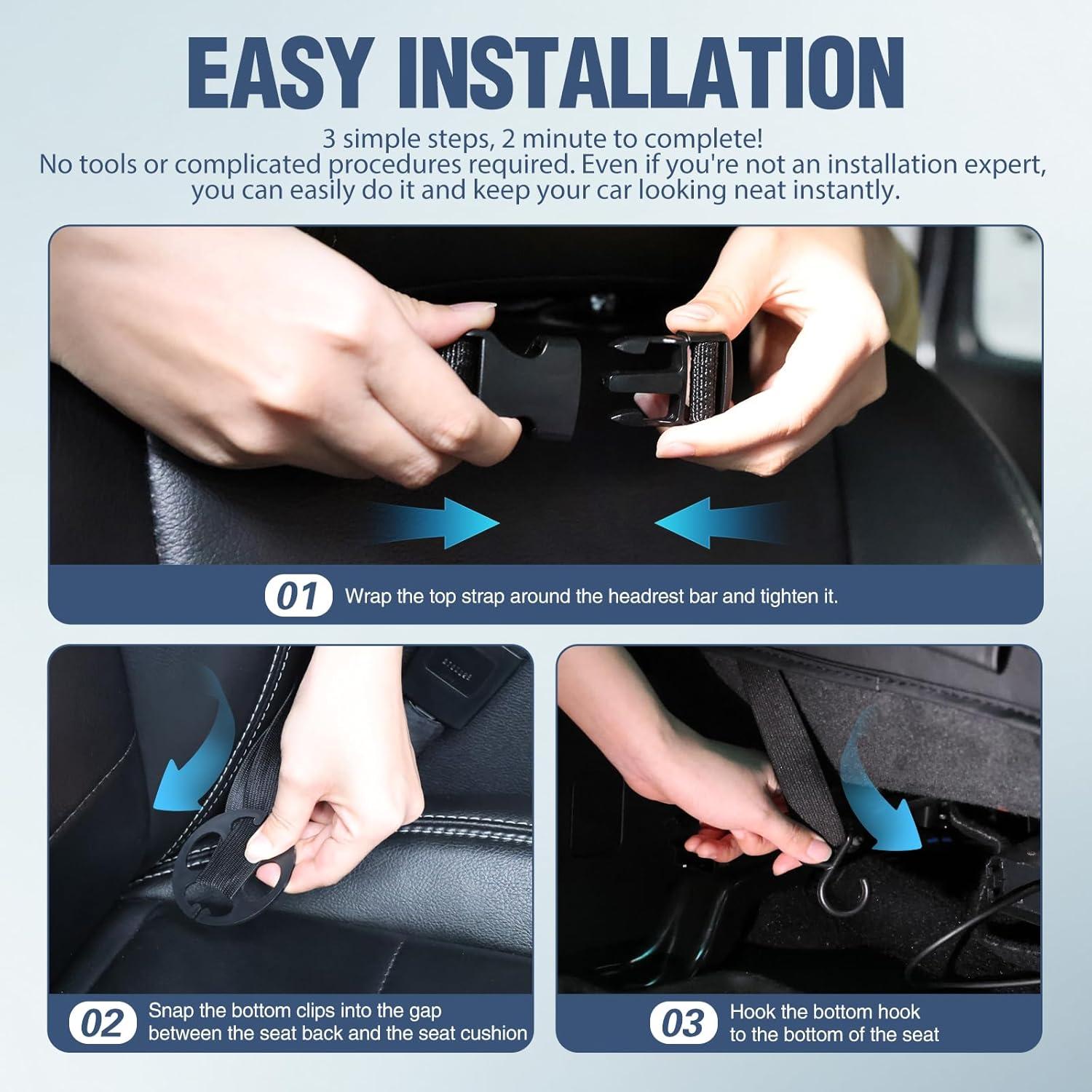 image:imageNilight Car Seatback Organizer 2PCS with Foldable Tray Tablet Holder PU Leather Multifunctional Storage Bag Kick Mat Tissue Box Removable Bucket Waterproof Universal for Car Van SUV MPV Pickup Truck