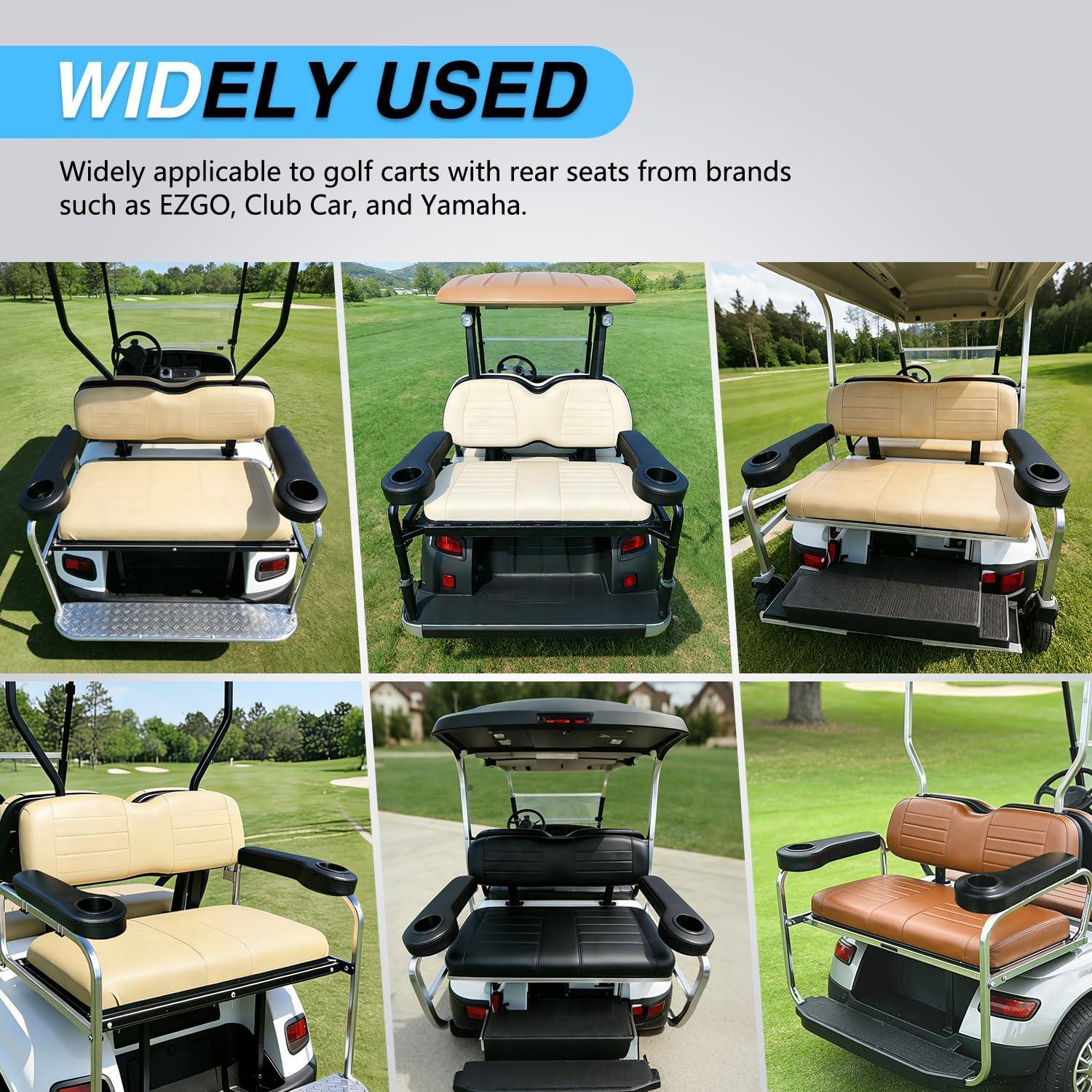 image:imageNilight Golf Cart Armrest Black 2PCS Flip Stand Fits 1 inch Square No Drilling with Detachable Cup Holder Iron Bracket PU Leather Wooden Baseboard for EZGO Club Car Yamaha Rear Seat