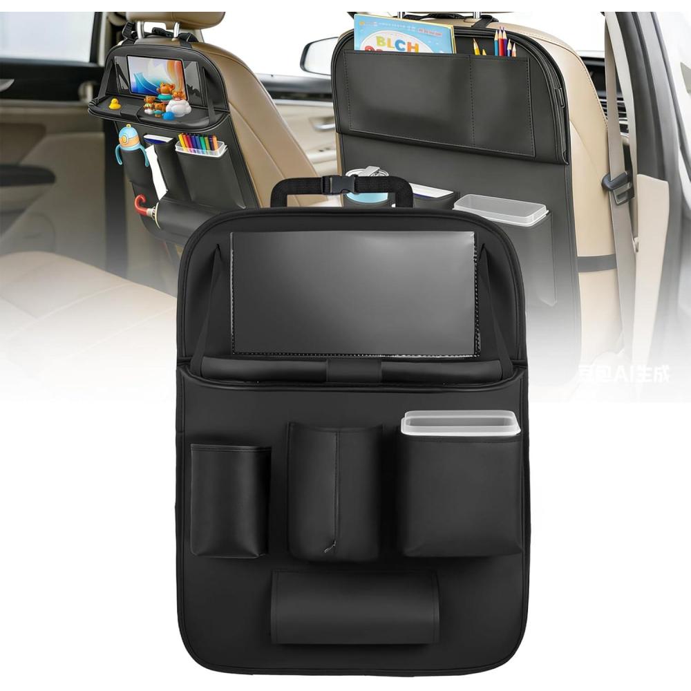 image:imageNilight Car Seatback Organizer 1PCS with Foldable Tray Tablet Holder PU Leather Multifunctional Storage Bag Kick Mat Tissue Box Removable Bucket Waterproof Universal for Car Van SUV MPV Pickup Truck
