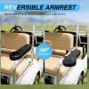 Nilight Golf Cart Armrest Black 2PCS Flip Stand Fits 1 inch Square No Drilling with Detachable Cup Holder Iron Bracket PU Leather Wooden Baseboard for EZGO Club Car Yamaha Rear Seat