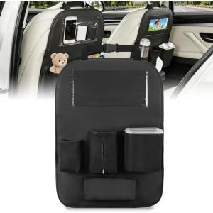 Nilight Car Seat Back Organizer 1PCS with PU Leather Multifunctional Storage Bag Kick Mat Tissue Box Removable Bucket Cup Holder Waterproof Universal for Car Van SUV MPV Pickup Truck
