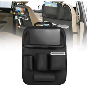 Nilight Car Seatback Organizer 1PCS with Foldable Tray Tablet Holder PU Leather Multifunctional Storage Bag Kick Mat Tissue Box Removable Bucket Waterproof Universal for Car Van SUV MPV Pickup Truck