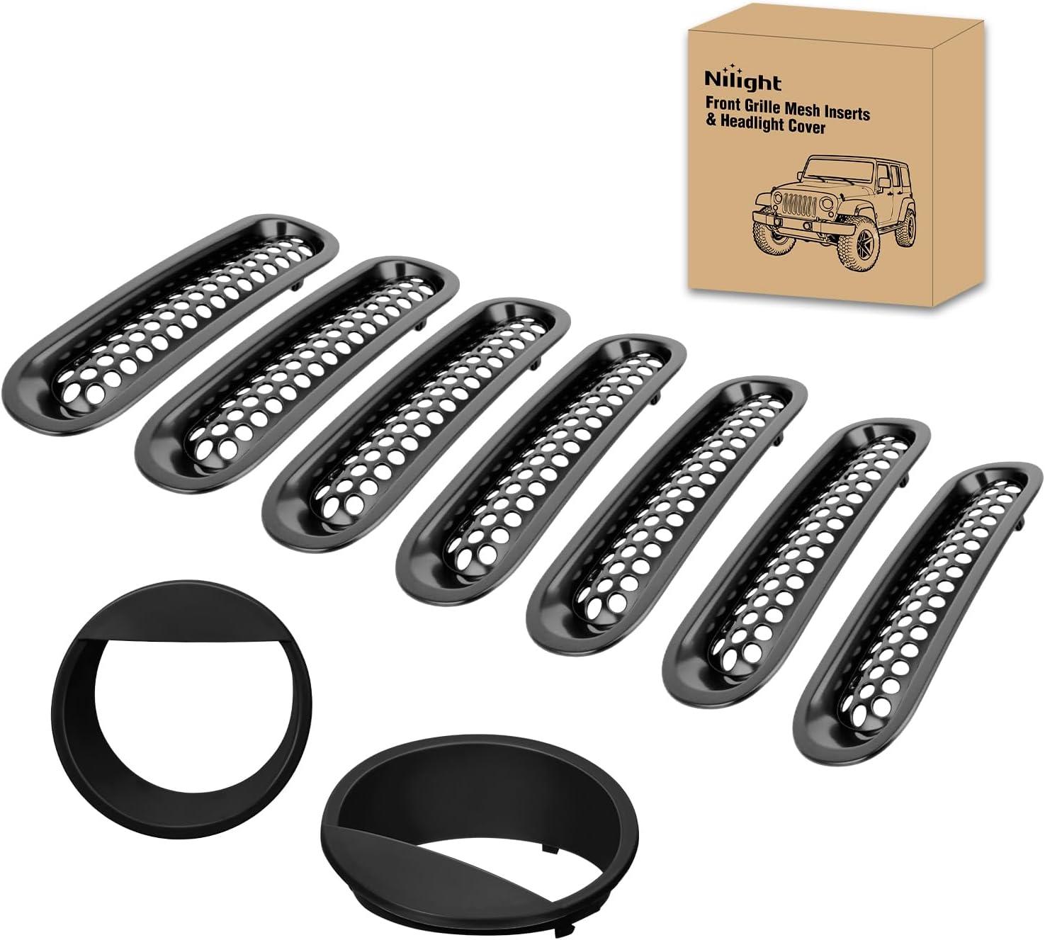 image:imageNilight Grill Inserts fit for Jeep Wrangler Front Grille Mesh Inserts amp Headlight Cover Set for JK JKU Unlimited Sports Sahara Freedom Rubicon 20072018 Clipin Trim Exterior Accessories Black 9 Pcs