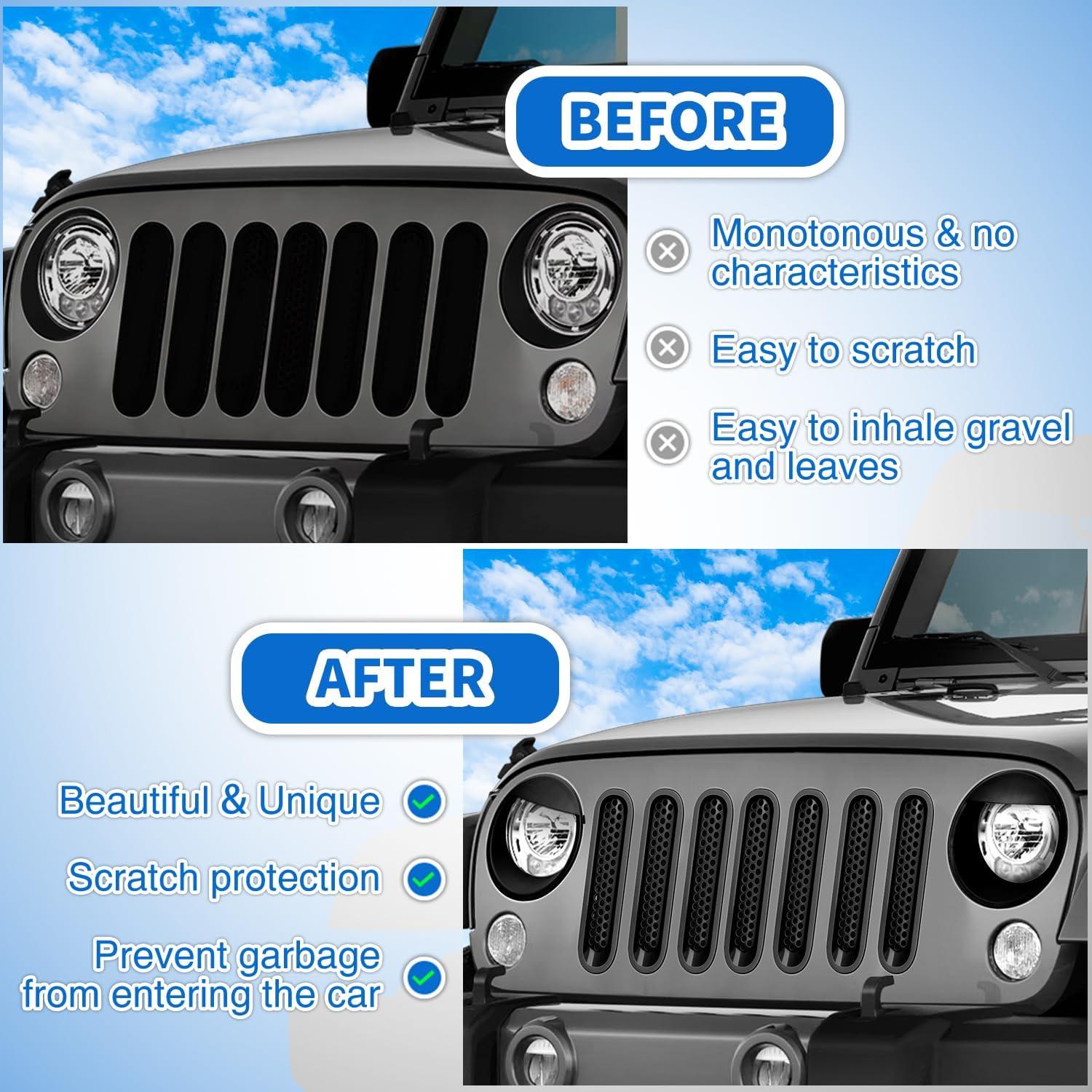 image:imageNilight Grill Inserts fit for Jeep Wrangler Front Grille Mesh Inserts amp Headlight Cover Set for JK JKU Unlimited Sports Sahara Freedom Rubicon 20072018 Clipin Trim Exterior Accessories Black 9 Pcs