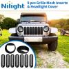 Nilight Grill Inserts fit for Jeep Wrangler Front Grille Mesh Inserts & Headlight Cover Set for JK JKU Unlimited Sports Sahara Freedom Rubicon 2007-2018 Clip-in Trim Exterior Accessories Black 9 Pcs