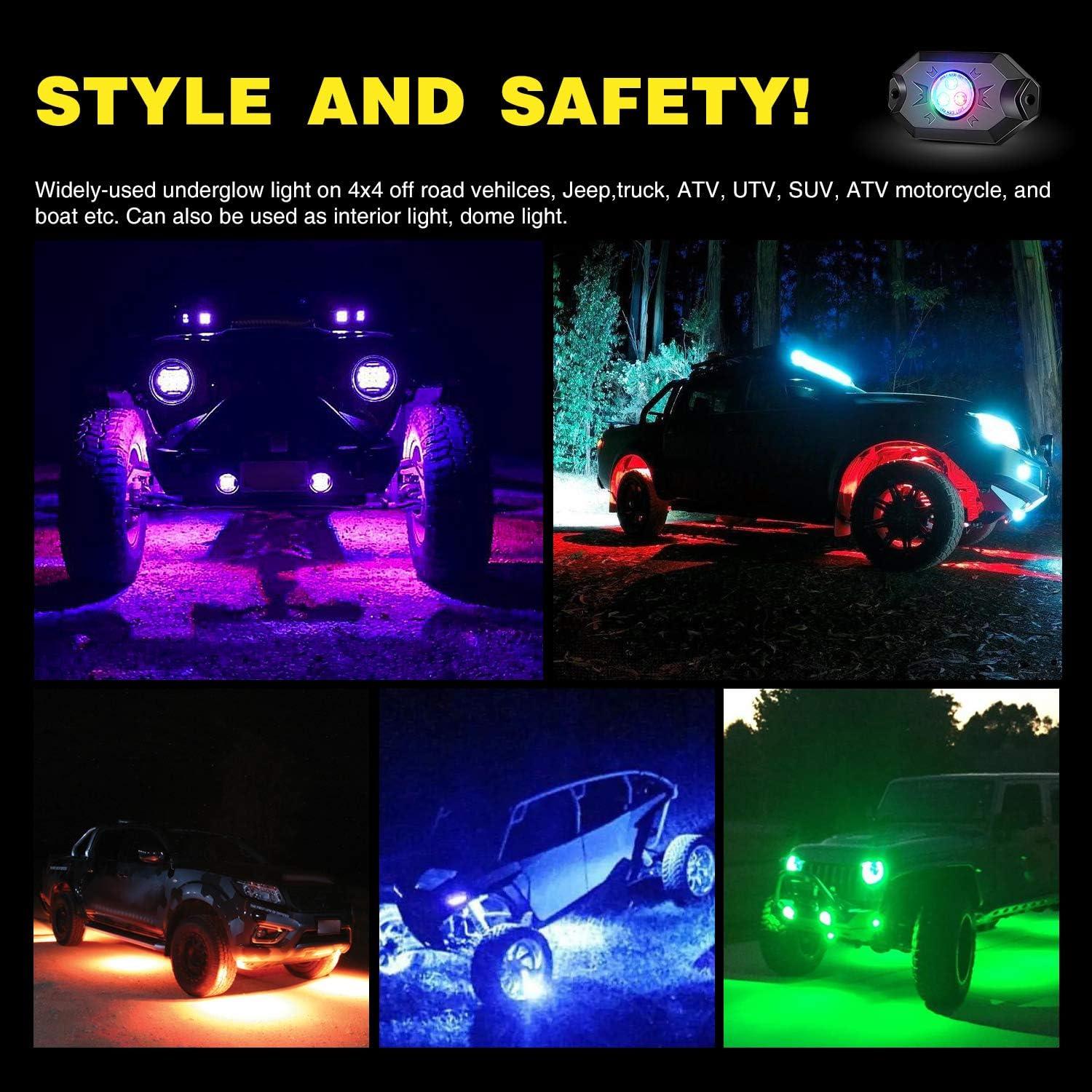 image:imageNilight RGB LED Rock Lights Kit 8 PCS Underglow Multicolor Neon Light Pod with Magnetic Base Bluetooth App Control Flashing Music Mode IP68 Wheel Well Light for Truck ATV UTV RZR SUVRGB 3LED