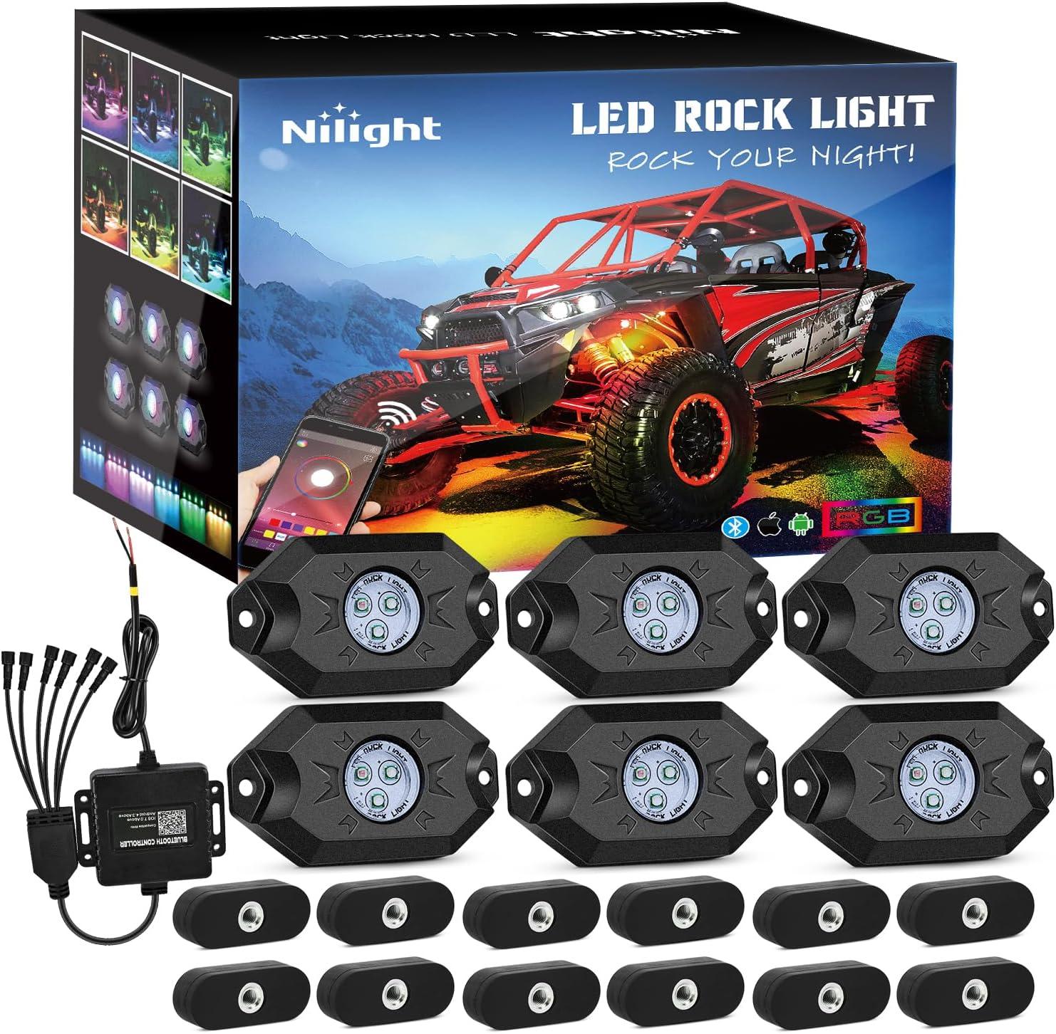 image:imageNilight RGB LED Rock Lights Kit 8 PCS Underglow Multicolor Neon Light Pod with Magnetic Base Bluetooth App Control Flashing Music Mode IP68 Wheel Well Light for Truck ATV UTV RZR SUVRGB 3LED wMagnetic base